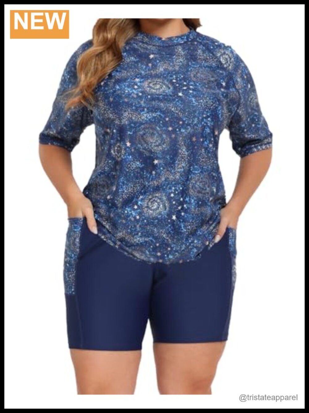 Women's Plus Rash Guard Set Built in Bra Boyleg Swim Shirt Shorts